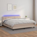  Krevet box spring madrac LED cappuccino 180x200cm umjetna koža Cijene