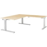 mauser Pisalna miza, s priključkom, ŠxG 1600 x 900 mm, kotni element na desni strani (širina 1000 mm), plošča imitacija javorja, ogrodje aluminijasto | Shoptok.si