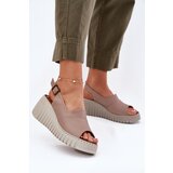 ARTIKER Ladies Sandals Made Of Natural Leather On Wedge Dark Beige Cene