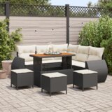 vidaXL 9-komadni set vrtnih sofa s jastučićima Crna Poli ratan Akacija | shoptok.hr