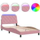 Maison Chic Posteljni okvir - Enojna postelja - Postelja za odrasle z LED lučkami roza 100x200 cm žamet-J9234, (21760747) | Shoptok.si