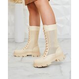 Resti Women's openwork cream lace-up boots Buhomias | ePonuda.com
