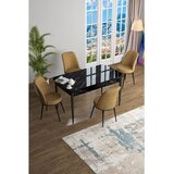 Hanah home trpezarijski set Han, sto na razvlačenje i 4 stolice, ploča u dekoru crnog mermera, kapućino tkanina Jerry | Eponuda.com