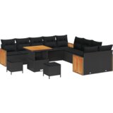 vidaXL Set vrtnih kauča s jastučićima Crni Poli ratan Akacija | shoptok.hr