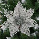  Božićni ukras “Božićna zvijezda” 11 × 11 cm, srebrna sa šljokicama | shoptok.hr
