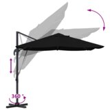 vidaXL Suncobran s pomakom Crni Poliester s metalnim okvirom Velik | shoptok.hr