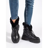 SEASTAR Women's black snow boots with black fur on a platform Cene