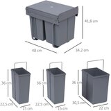  Konstrukcija kante za otpad s 3 kante za odvajanje otpada sustav s tračnicama ugrađena set od 3 kante za otpad siva | shoptok.hr