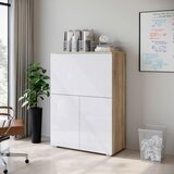 P & B PISALNIK leseni material barve hrasta, bela, visoki sijaj | Shoptok.si