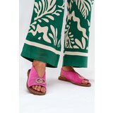 Boto Ladies Sandals With Decoration On Flat Heel Eco Suede Pink Ralisses Cene