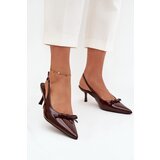 Boto Patent leather high heels with bow chocolate Olvena | Shoptok.si