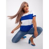 Fashion Hunters Ecru and cobalt blue striped blouse plus size Cene
