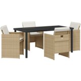 vidaXL 5-dijelni vrtni set za blagovanje s jastučićima bež poly ratan, vrtni stol crni 160x80x73 cm staklo otpornosti na udarce | shoptok.hr