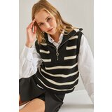 Bianco Lucci Women's Turtleneck Zipper Knitwear Striped Sweater Cene
