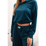 Kesi Włoski Women's velour tracksuit with wide legs and a hooded sweatshirt teal | Eponuda.ba