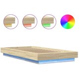 vidaXL Posteljni okvir z LED lučkami sonoma hrast 100x200 cm inž. les | Shoptok.si