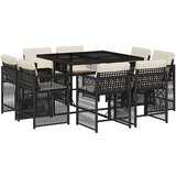 vidaXL Vrtna jedilna garnitura 9-delna z blazinami črn poli ratan | Shoptok.si