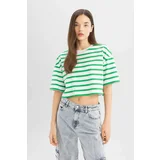 Defacto Coool Crop Striped Short Sleeve 100% Cotton T-shirt