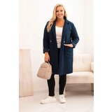 Kesi Włoski Plus Size women's coat made of faux shearling with pockets dark denim | Shoptok.si