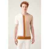Avva men's beige crew neck color block ribbed standard fit regular cut knitwear t-shirt Cene