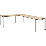 mauser Pisalna miza, kotna, spodnji del iz kvadratne/okrogle cevi, VxŠxG 650 - 850 x 2000 x 800 mm, plošča s polnim jedrom, kotni element na levi stra | Shoptok.si