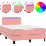 vidaXL Box spring postelja z vzmetnico LED roza 120x190 cm žamet, (21112248) | Shoptok.si
