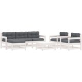 Maison Chic Seti vrtnega pohištva - Vrtna garnitura - Vrtni pohištvo set 7-delna z blazinami bela trdna borovina, (21802659) | Shoptok.si