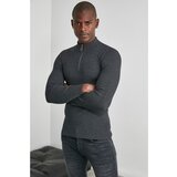 Trendyol anthracite men's slim fit half turtleneck zipper corduroy sweater cene
