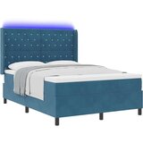 vidaXL Box Spring Postelja z Blazino in LED Temno Modra 140x200 cm Žamet, (22049525) | Shoptok.si