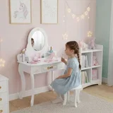 Veliki drveni toaletni sto za decu sa ogledalom i roze dodacima/ ecotoys