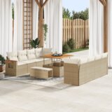 vidaXL set od 11 dijelova vrtne sofe s jastucima bež Poly Rattan akacija, set od 3 dijela vrtne trpeze s jastucima bež Poly Rattan akacija | shoptok.hr