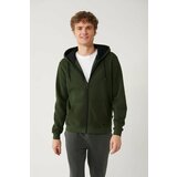 Avva Khaki Unisex Sweatshirt Hooded Inner Collar Fleece 3 Thread Zipper Regular Fit cene