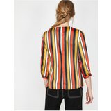 Koton Women's Orange V-Neck 3/4 Sleeve Striped Blouse | ePonuda.com