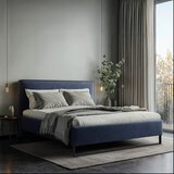 MID.YOU OBLAZINJENA POSTELJA 140 cm x 200 cm , les, tekstil, leseni material temno modra | Shoptok.si