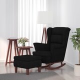 The Living Store Gugalni stol z lesenimi nogami in stolčkom črn žamet - Gugalni Stol S Stolčkom, (21495516) | Shoptok.si