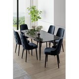 Hanah home trpezarijski set Nola, sto na razvlačenje i 6 stolica, ploča u dekoru crnog mermera, antracit tkanina Babyface | Eponuda.com