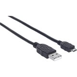 Manhattan Hi-Speed USB Micro-B kabel USB 2.0, vtič tipa A - vtič Micro-B, 480 Mbps, 3 m, črn USB kabel USB 2.0 USB-mikro-B vtič, USB-A vtič, (20417115) | Shoptok.si
