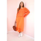 Kesi Włoski Pleated dress with an openwork sweater orange