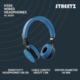 Streetz H300 Slušalke z mikrofonom, zložljive, 3,5 mm priključek, 1 gumb daljinski, 1,5 m, modre | Shoptok.si