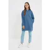 Trendyol Navy Blue Hooded Scuba Knitted Sweatshirt