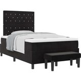 vidaXL Box Spring Postelja z Vzmetnico & Klopjo Črna 120x200 cm Žamet | Shoptok.si