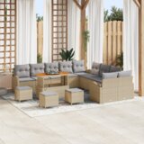  14 delna zunanja sedežna garnitura z blazinami Bež Poli ratan Acacia | Shoptok.si