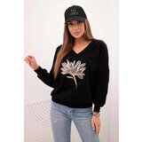 Kesi Women's blouse with v-neck and embroidered flower black Cijene