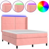 vidaXL Box spring postelja z vzmetnico LED roza 80x200 cm žamet, (20901414) Cene