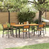 vidaXL Stacking Garden Chairs 6 pcs Črne Jeklarske in Masivno Lesene Akacije | Shoptok.si