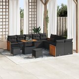 vidaXL 13-delni vrtni sofa set z blazinami črna poli ratan akacija, 3-delni vrtni jedilni set z blazinami črna poli ratan akacija | Shoptok.si