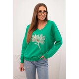 Kesi Women's blouse with v-neck and embroidered flower green | shoptok.hr