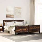 Maison Chic Kovinski Posteljni okvir - Dvoposteljna postelja - Zakonska postelja brez vzmetnice dimljen hrast 183x213cm, (21693125) | Shoptok.si