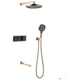 ELITE EDITION Luksuzni termostatski podometni tuš sistem BCS1603 z zaslonom — Bakreno crna — Tri izliva | Shoptok.si