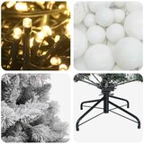  Umjetno božićno drvce s kuglicama 150 cm 150 LED lampica - Zelena i bijela 150 cm s LED žaruljama i bijelim kuglicama | shoptok.hr